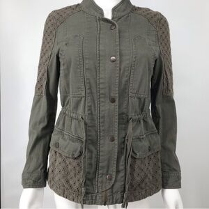 Eyelet Lace Accent Comfy Utility Jacket